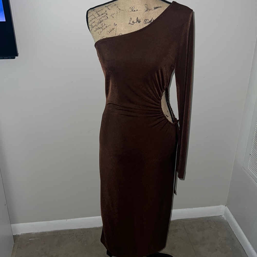 Forever 21 Chocolate Brown Midi Cut Out Off The Shoulder Dress